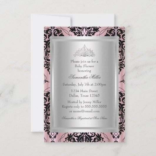 ダマスク&ティアラプリンセスベビーシャワー招待状 招待状 (裏面)