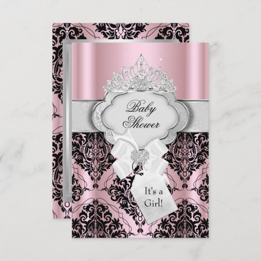 ダマスク&ティアラプリンセスベビーシャワー招待状 招待状 (正面/裏面)