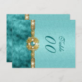 ダマスク「テーブル番号」結婚のティール（緑がかった色）金ゴールド ポストカード (正面/裏面)