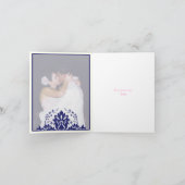 ダマスク ネイビーブルー、ピンクの結婚式のお礼 サンキューカード (内部)