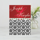 ダマスク&バラレエレガントッド&ブラック&ホワイト結婚ズ 招待状 (スタンド正面)