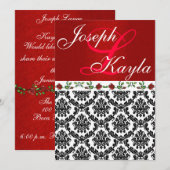 ダマスク&バラレエレガントッド&ブラック&ホワイト結婚ズ 招待状 (正面/裏面)