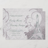 ダマスク パリジアン - 優雅なターコイズ & パープルのウェディング 招待状 (正面/裏面)