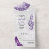 ダマスク、パープルスティレット、ミュージック＆ディスコボール 40th オールインワン招待状 (内側)