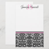 ダマスク、ピンク 便箋 (正面/裏面)