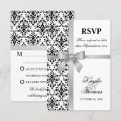 ダマスク・フェイクシルバーリボン 結婚式 返信カード 招待状 (正面/裏面)