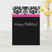 ダマスク ブラック ホワイトとホットピンクのカード カード (黄色い花)