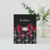 ダマスク ブラック レッド ホワイト ジュエル ボウ 招待状 (スタンド正面)