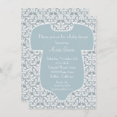 ダマスク ベビーシャワー 招待状 - 青 (正面/裏面)