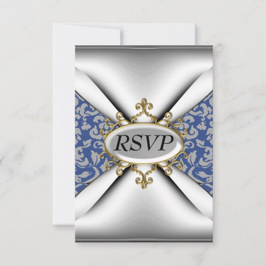 ダマスク ホワイト 誕生日パーティー 慶祝 RSVP (正面)