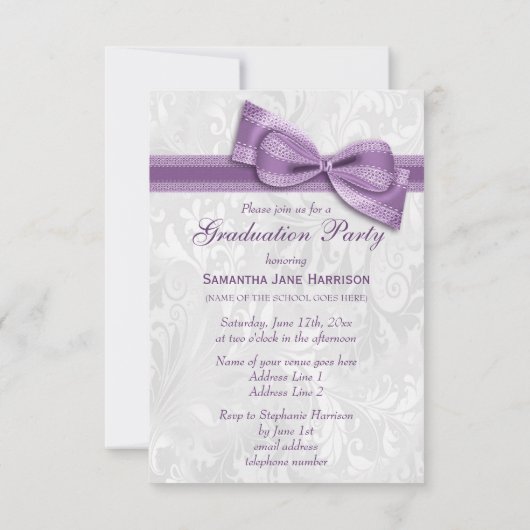 ダマスク&ボウフェイクガールズ卒業式パーティー 招待状 (裏面)