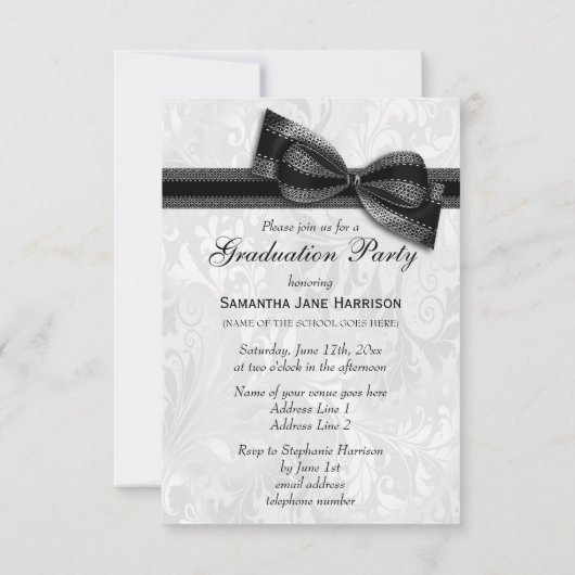 ダマスク&ボウフェイクガールズ卒業式パーティー 招待状 (裏面)