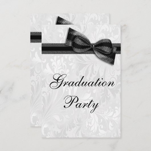 ダマスク&ボウフェイクガールズ卒業式パーティー 招待状 (正面/裏面)