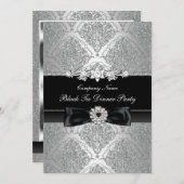 ダマスク&ボウ企業のブラックタイディナーパーティー 招待状 (正面/裏面)