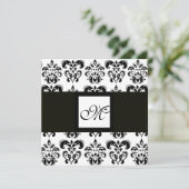 ダマスク モノグラム, ブラック＆ホワイト, シルバー メタリック 招待状 (スタンド正面)