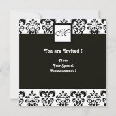 ダマスク モノグラム, ブラック＆ホワイト, シルバー メタリック 招待状 (裏面)