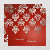 ダマスク/ルビーの赤/銀のフェイク結婚式招待状 招待状 (正面/裏面)