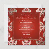 ダマスク/ルビーの赤/銀のフェイク結婚式招待状 招待状 (裏面)