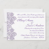 ダマスク ロイヤルパープル ウェディング インビテーション カード (裏面)