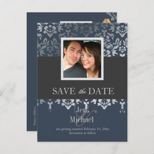 ダマスク、日付の写真はがきを保存する 案内ポストカード (正面/裏面)