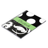 ダマスク,水玉模様,白黒,あなたの名前 ノートブック (左側)