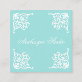 ダマスク、洗練された青と白 スクエア名刺