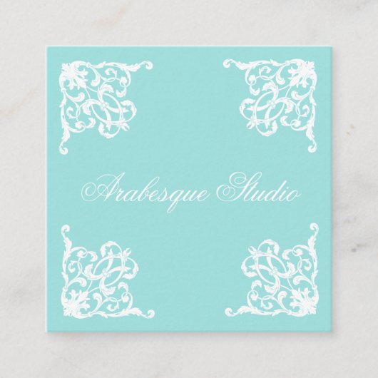ダマスク、洗練された青と白 スクエア名刺 (正面)