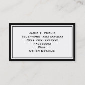 ダマスク、白黒ストライプ金ゴールドリボン、金ゴールドラベル 名刺 (裏面)