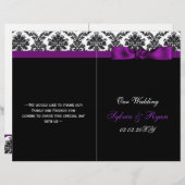 ダマスク,紫のリボン本の折り畳み結婚式 プログラム (正面/裏面)