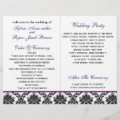 ダマスク,紫のリボン本の折り畳み結婚式 プログラム (裏面)