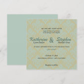ダマスク – 緑とティール（緑がかった色）結婚式招待状 招待状 (正面/裏面)