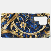 ダマスク 花 渦巻き 青 金 黒 SAMSUNG GALAXYケース (裏面横)