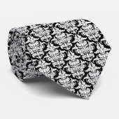 ダマスク – 黒の上に白 ネクタイ (ロール)