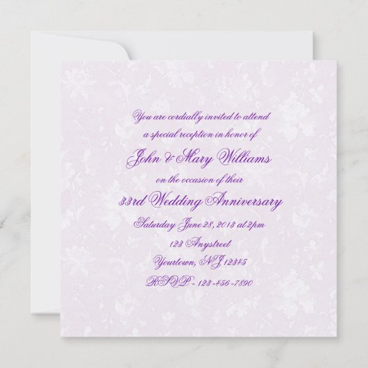 ダマスク 33周年 結婚記念日 招待状 (裏面)