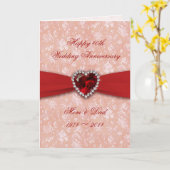 ダマスク 40周年結婚記念日デザイン カード (黄色い花)