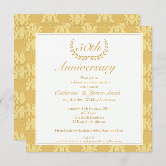ダマスク 50周年 ゴールド結婚記念日招待状 招待状 (正面/裏面)