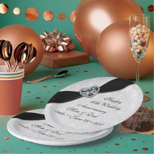 ダマスク 60周年 結婚記念日 ペーパープレート (複数)