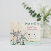 ダマスクHummingbirdバードケージ結婚式の日付を保存 招待状 (スタンド正面)