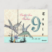 ダマスクHummingbird Birdcage結婚のテーブル番号 ポストカード (裏面)