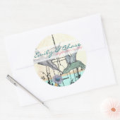 ダマスクHummingbird Birdcage結婚の郵便料金 ラウンドシール (封筒)