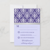 ダマスコシルバフェイクーリボンパープルウェディングRSVPカード 招待状 (裏面)