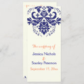 ダマスコネイビーブルー,サンゴアイボリー結婚式プログラム プログラム (正面/裏面)