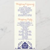 ダマスコネイビーブルー，サンゴアイボリー結婚式プログラム プログラム (裏面)