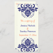 ダマスコネイビーブルー，サンゴアイボリー結婚式プログラム プログラム (正面/裏面)