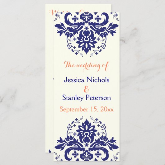 ダマスコネイビーブルー,サンゴアイボリー結婚式プログラム プログラム (正面/裏面)