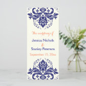 ダマスコネイビーブルー，サンゴアイボリー結婚式プログラム プログラム (スタンド正面)