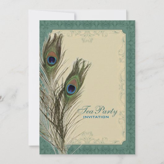 ダマスコピーコ結婚ックのブライダルシャワーティーパーティー 招待状 (正面)