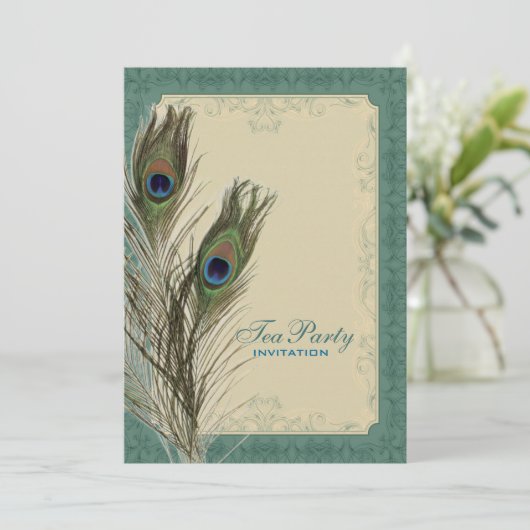 ダマスコピーコ結婚ックのブライダルシャワーティーパーティー 招待状 (スタンド正面)