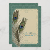 ダマスコピーコ結婚ックのブライダルシャワーティーパーティー 招待状 (正面/裏面)