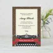 ダマススタイリッシュクタイプライター誕生日招待状 招待状 (スタンド正面)